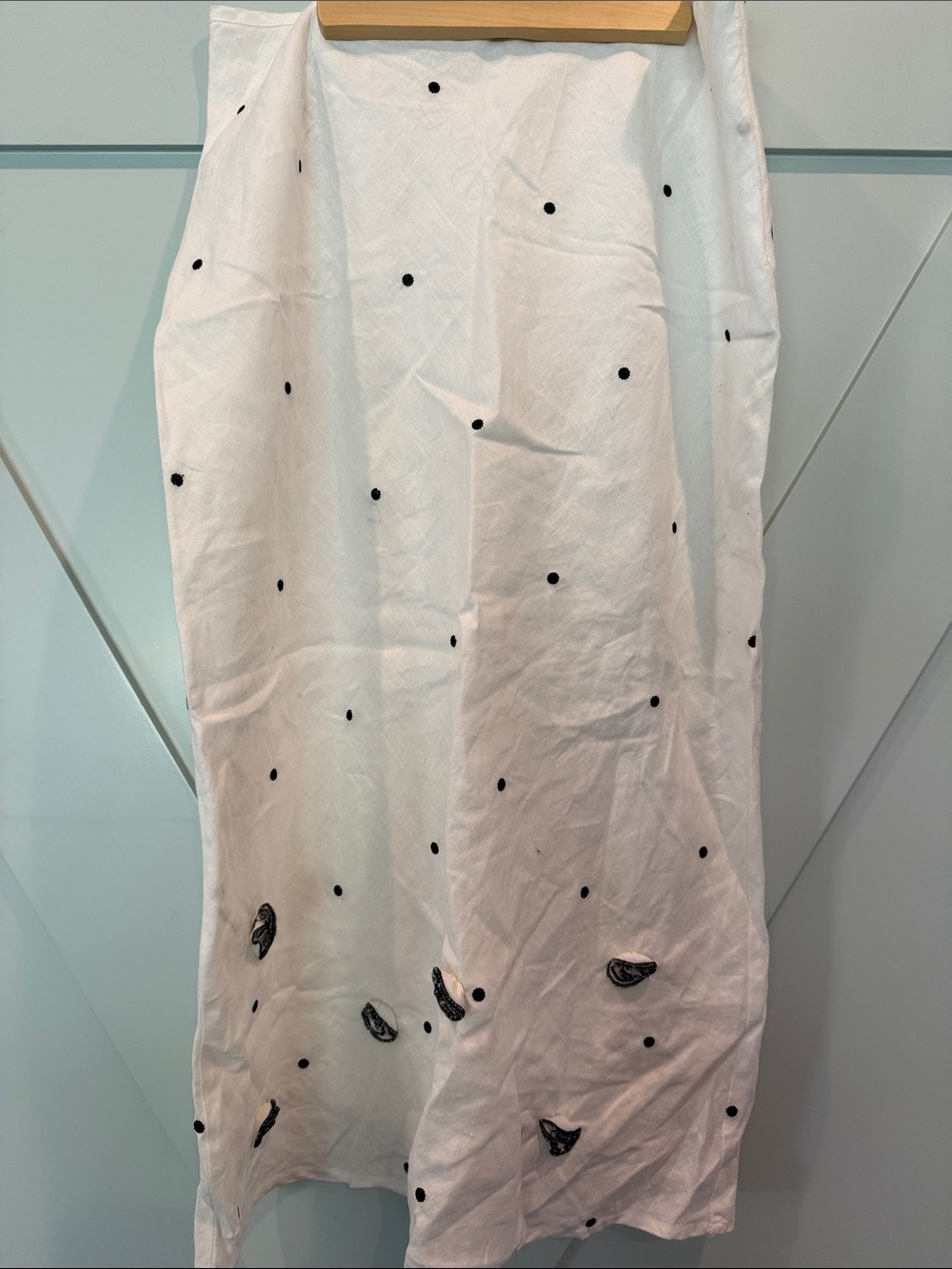 White Maxi Skirt with Black Polka Dot Detail